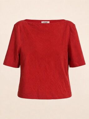 COS Red Boat-Neck Cotton T-Shirt Short Sleeve Size Small
